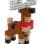 A vibrant reindeer in a Christmas-themed toy set, made from meticulously crafted pieces.