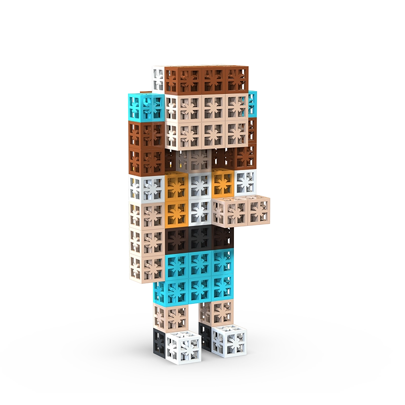 A Girl in Toy Family Sets Made from 12mm Cubic Bricks