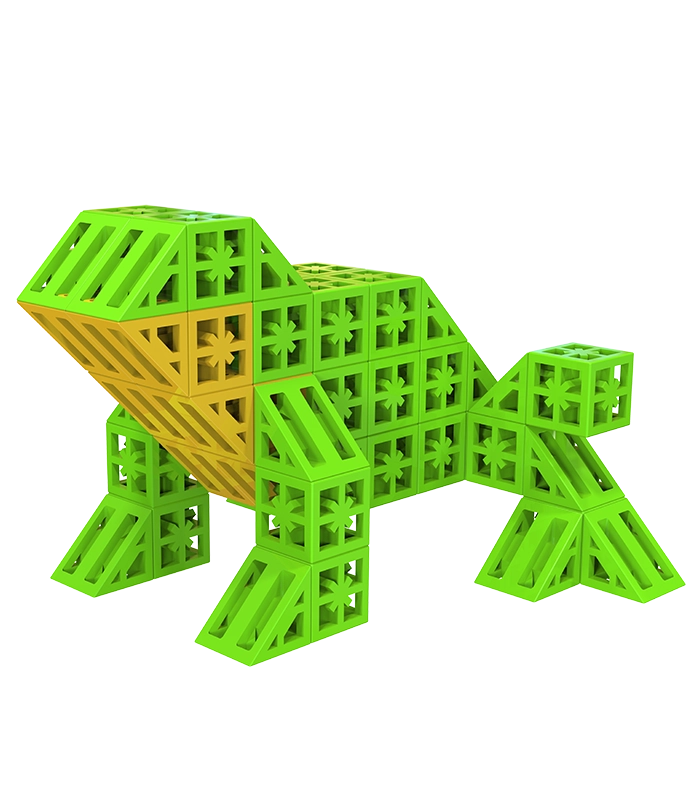 Building Frog Lego Like Creations with Six-Sided Interlocking Bricks