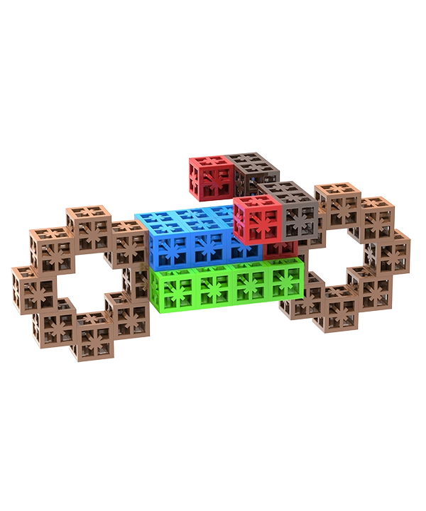 Motorcycle toys made from pluggable building bricks