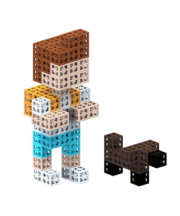 Modular toy blocks for building family figures and designing furniture.