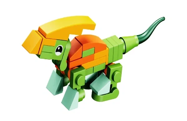 Assorted dinosaur figures built from colourful pluggable bricks